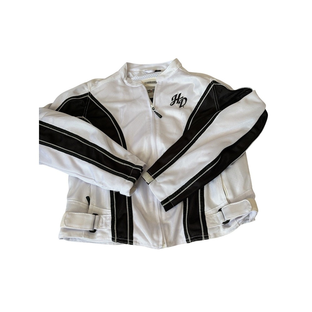 Harley Davidson Black White Racing Nylon Riding Gear Jacket Size L Women's
